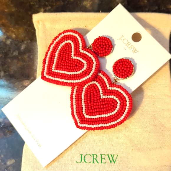 NWT💌 J. Crew 💕HEART STMNT💛🤍❤️GLASS SEED BEAD post earrings😻COLOUR CHOICES! - Picture 2 of 4